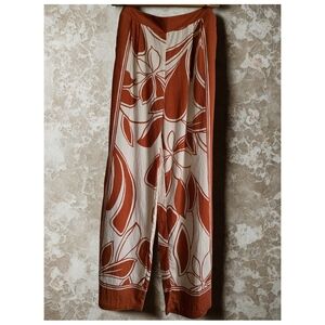 Floral Wide Leg Pants - Brown and Cream